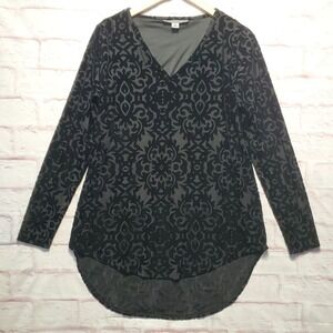 Ruff Hewn Grey Damask Burnout Velvet Tunic Top Whimsigoth Fairy Grunge Womens L